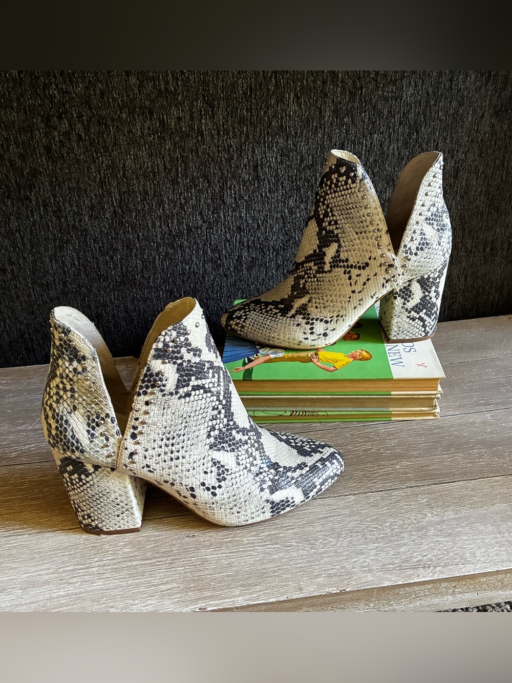 Steve Madden Rockstar Snake-Print Ankle Booties in White and Black